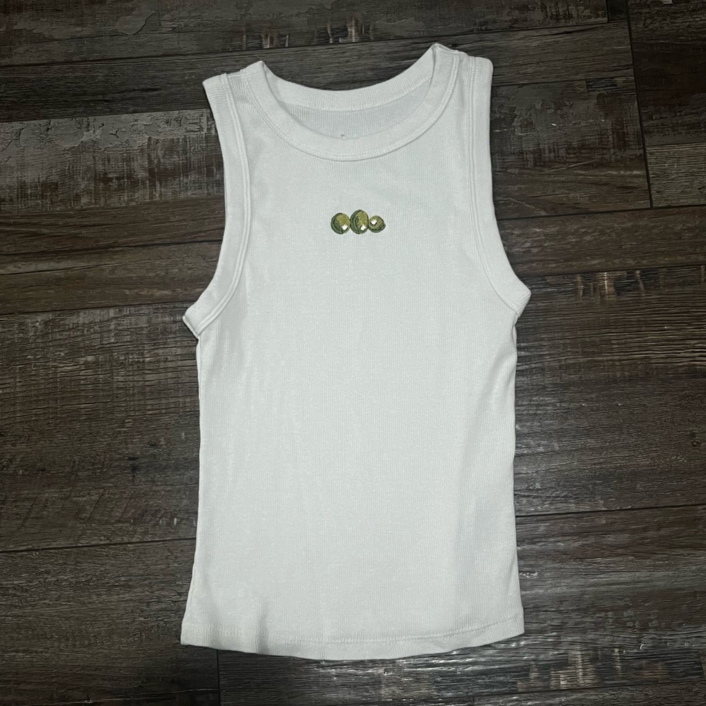A New Day White Ribbed Sleeveless Top with olive details